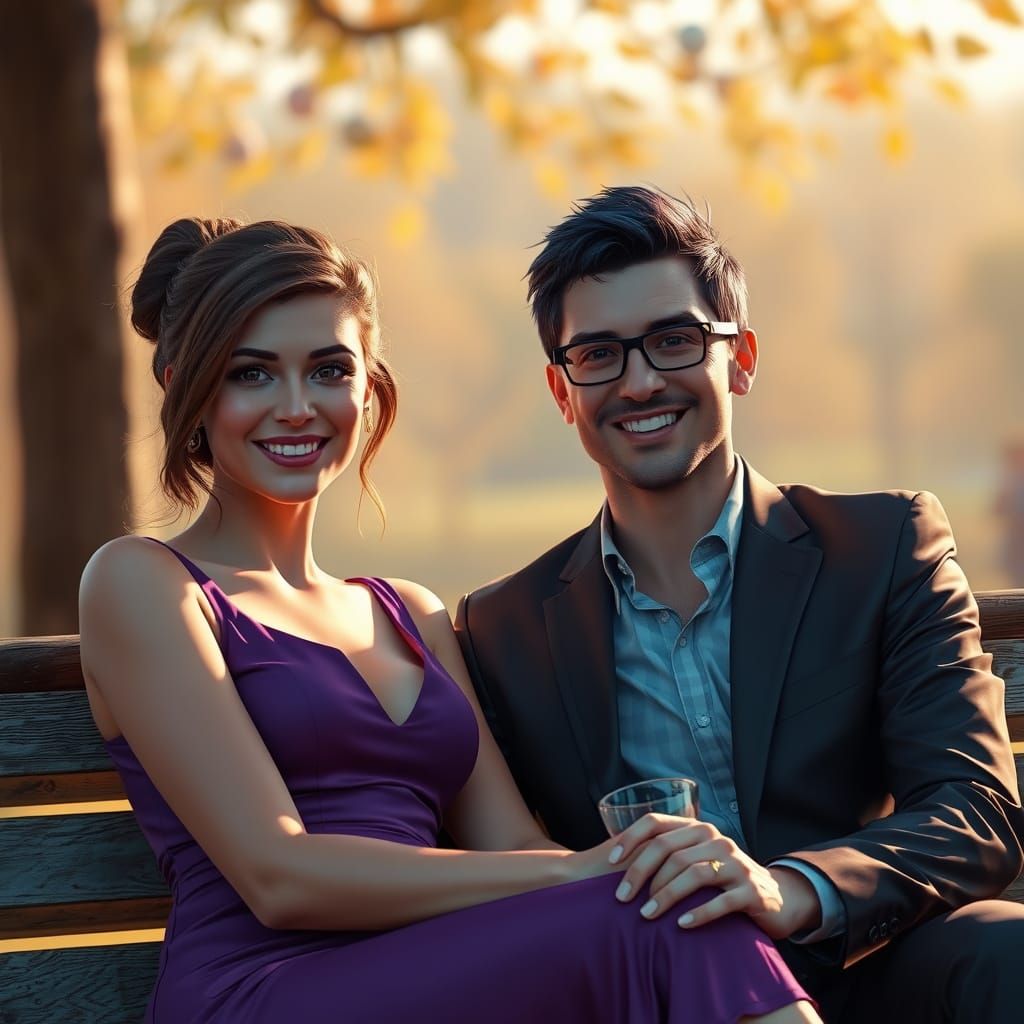 Elegant Couple Picnic in a Vibrant Art Nouveau Style