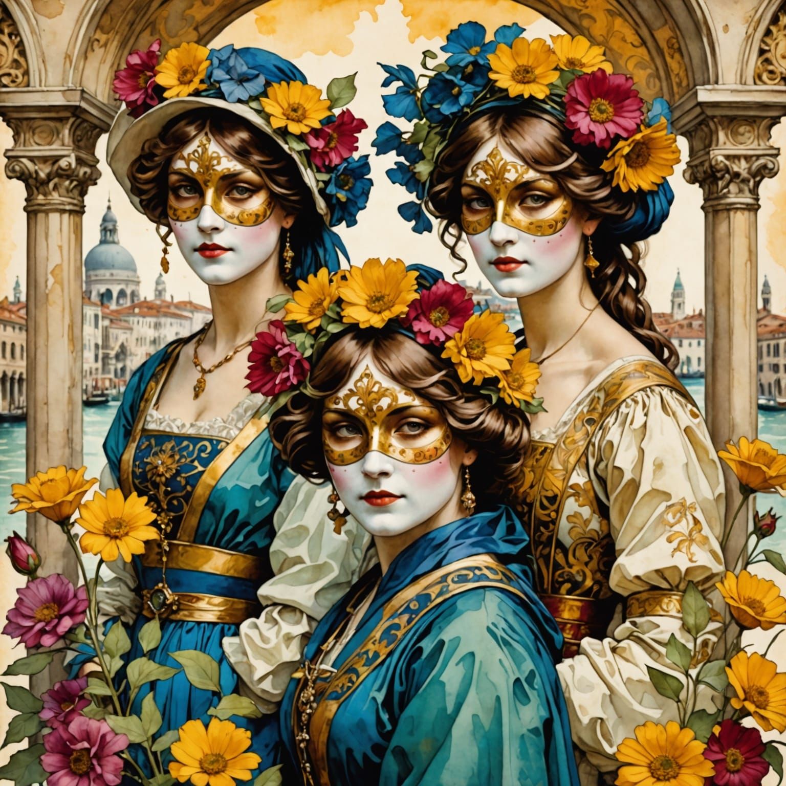 Resplendent Festival Scene in Vibrant Watercolor