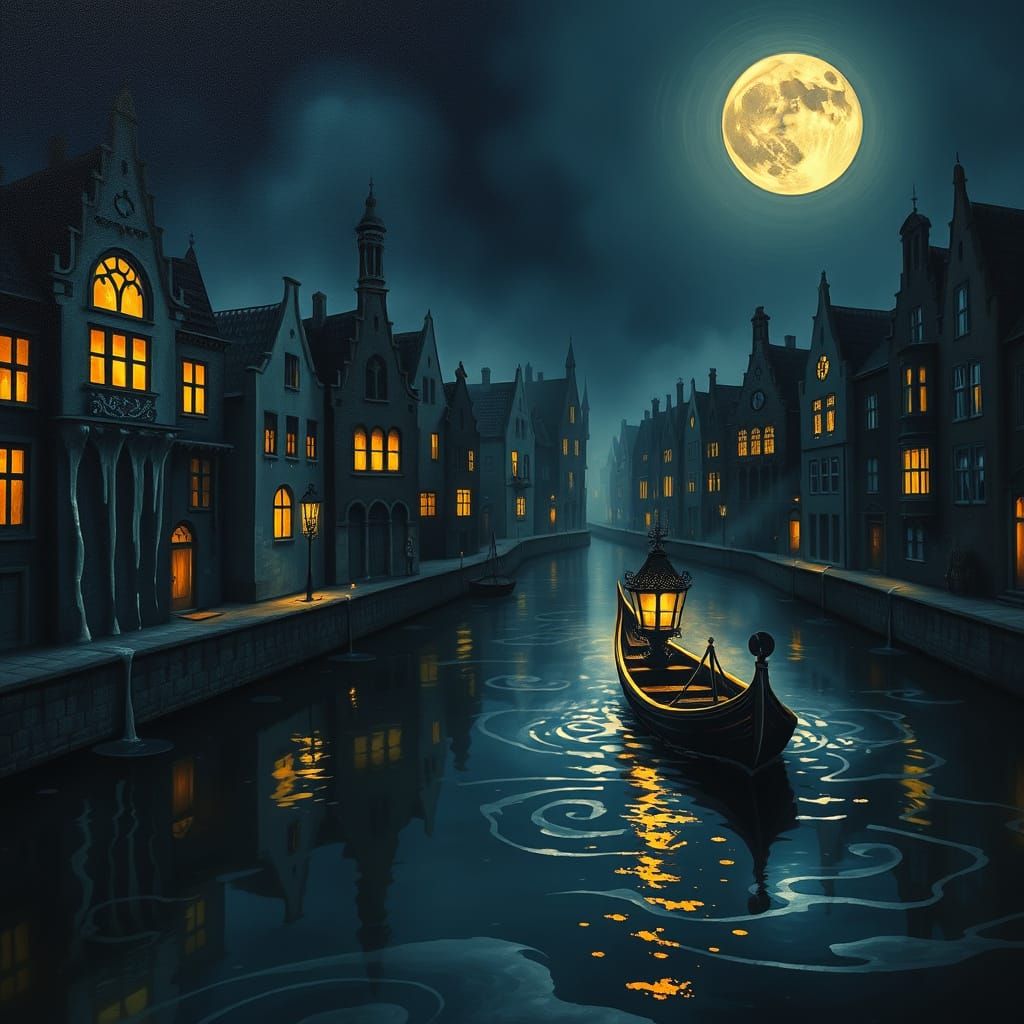 Surreal Gothic Night Scene with Melting Forms and Dreamlike ...