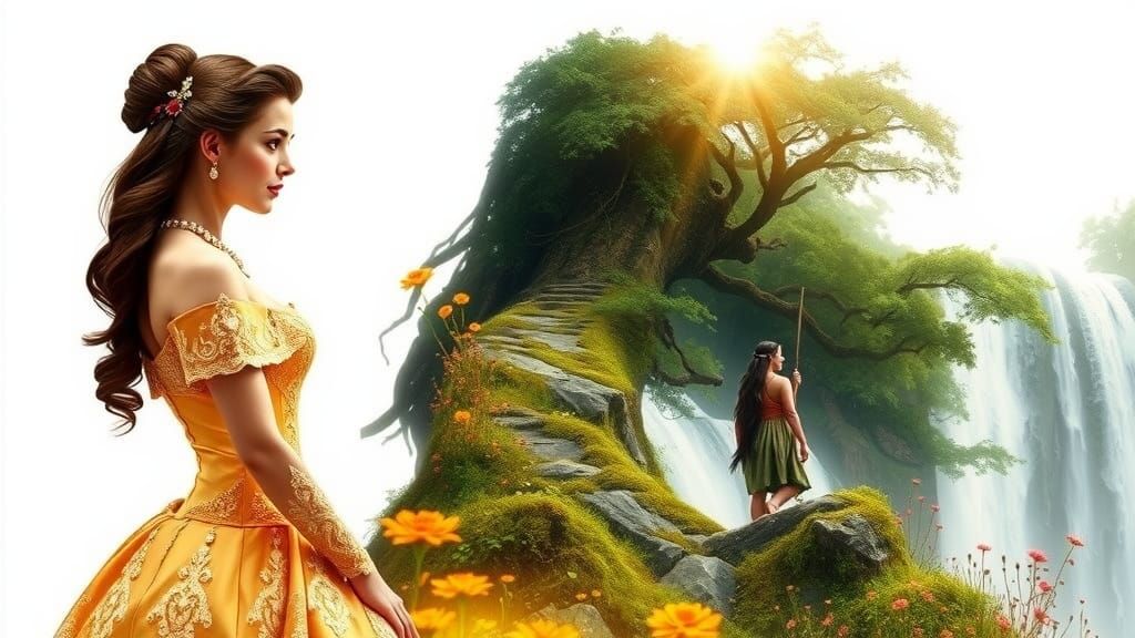 Belle and Pocahontas: A Whimsical Double Exposure