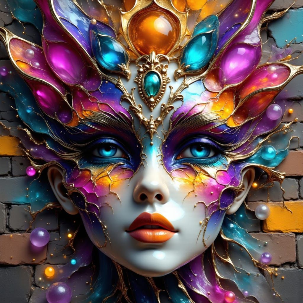 Enchanted Venetian Mask Against Fantasy Brick Wall