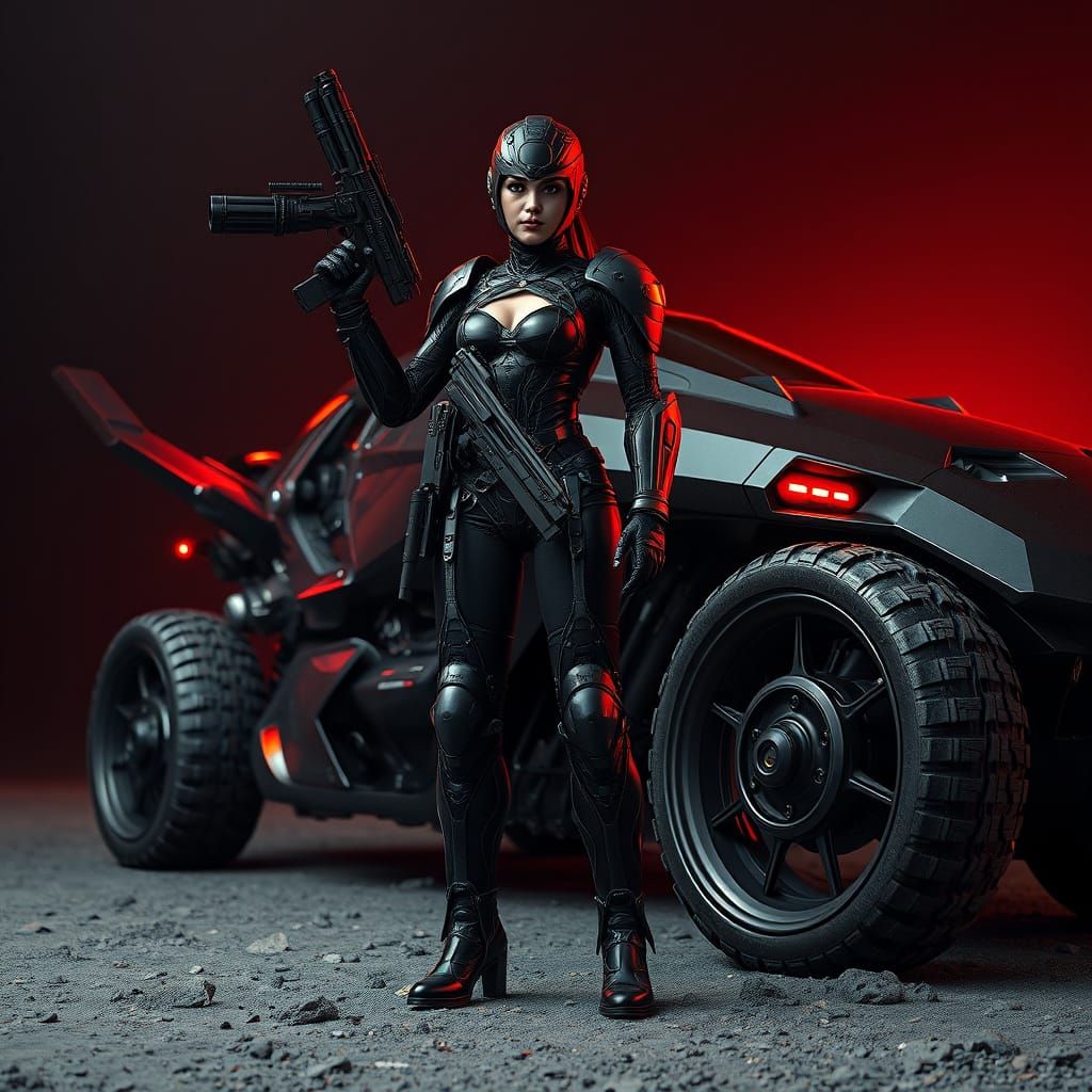 Cyberpunk Warrior and Mech in Futuristic Landscape