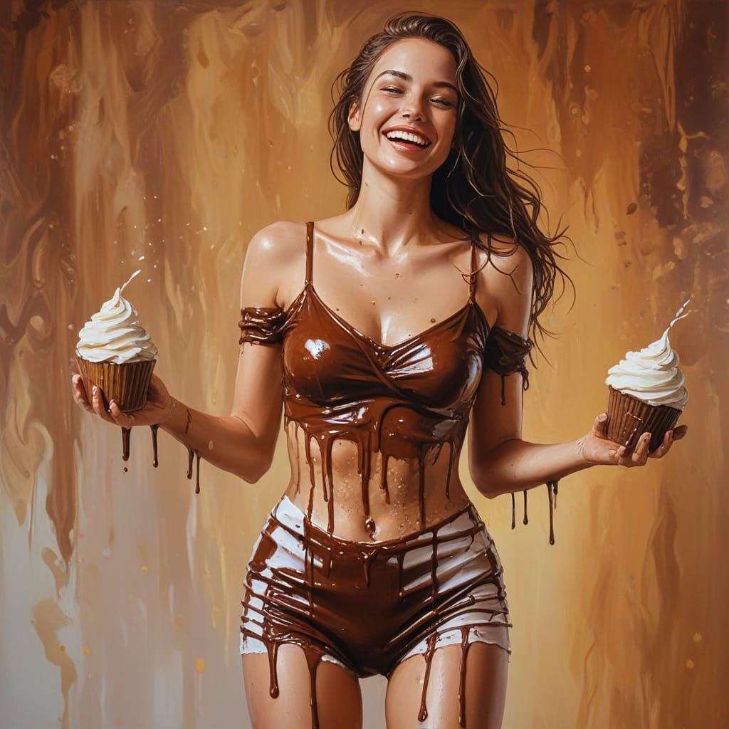 Sensual Woman Drenched in Chocolate and Cream Oil Painting