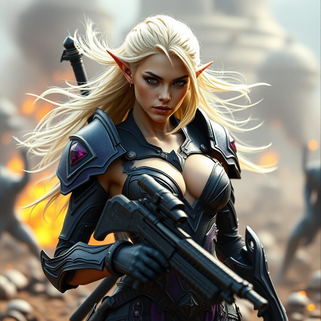 Elegant Eldar Warrior in Dark Grey and Purple Armor