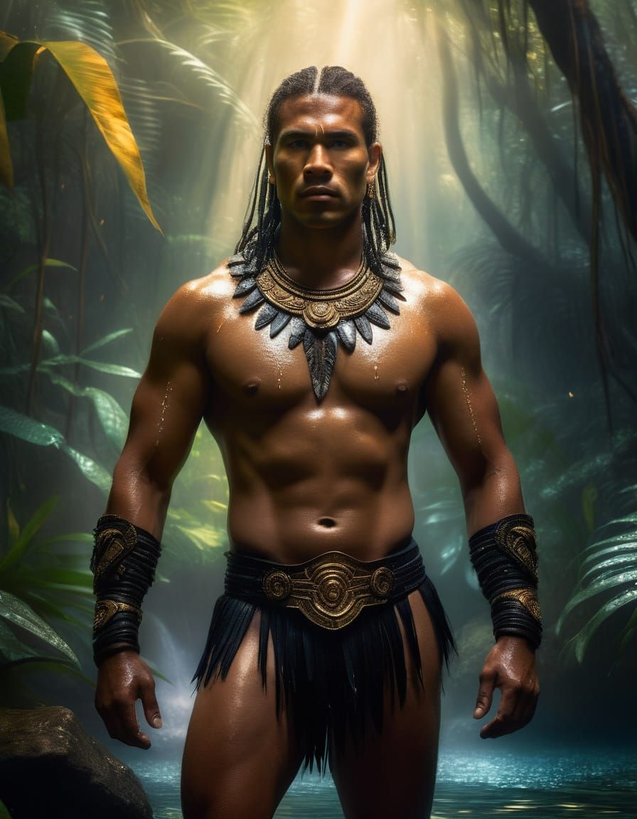Mysterious Jungle Warrior in Black Native Style Speedo