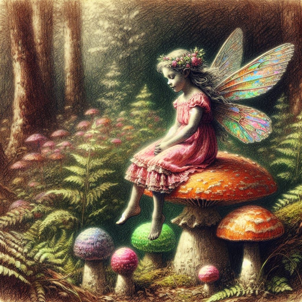 Enchanting Fairy in Charcoal-Inspired Impressionism