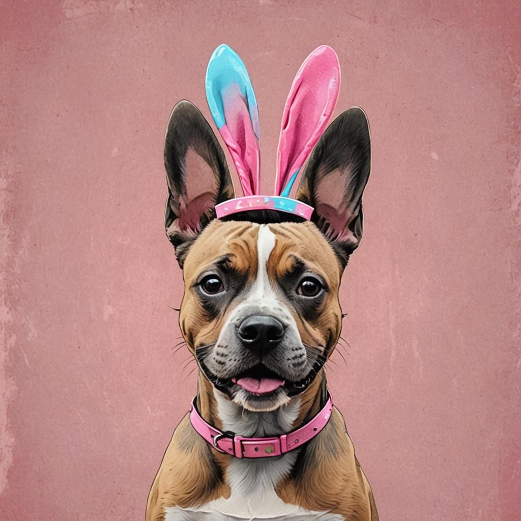 Pop Art Staffie with Bunny Ears in Halftone