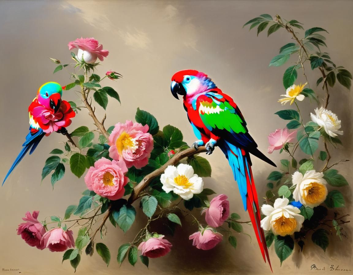Colorful Parrot in Rosa Bonheur Style