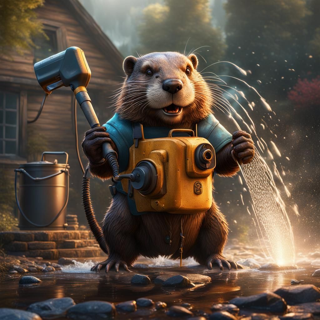 Beaver with Power Washer: Detailed Fantasy Art
