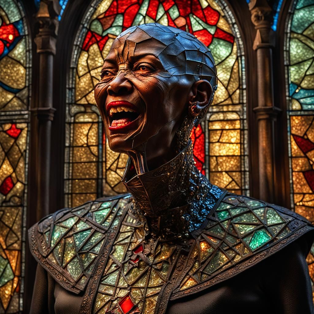 Hyperrealistic Female Pinhead Screaming Amidst Shattered Gla...