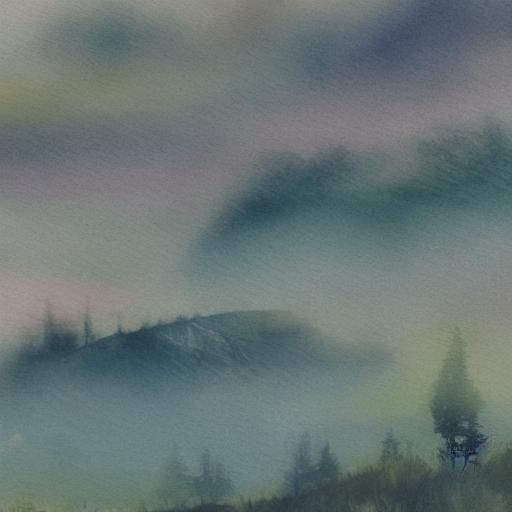 Watercolor Mountain Range with Ink Texture
