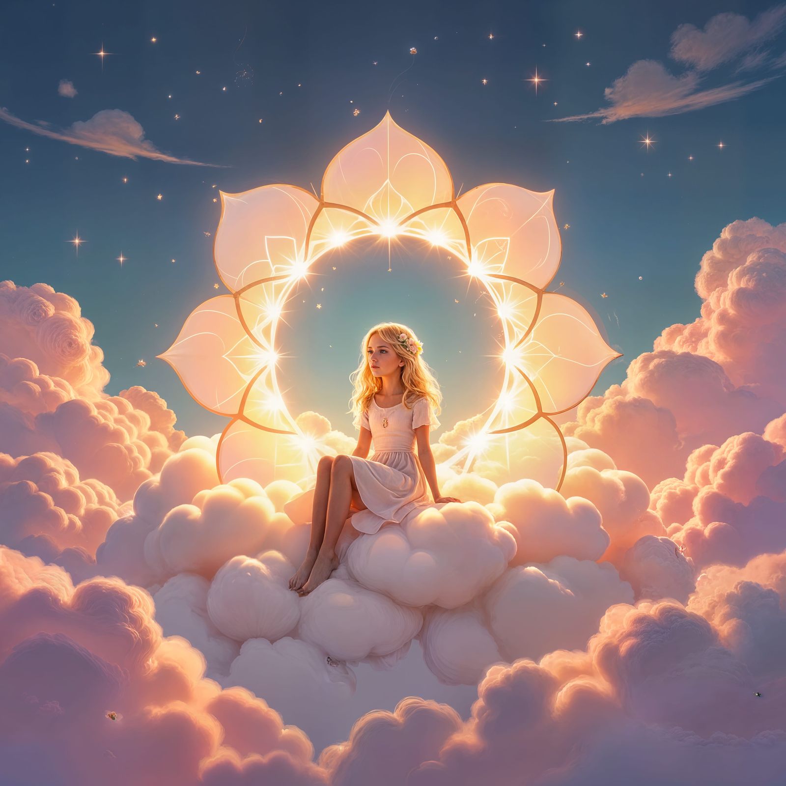 Rose Gold Flower Portal with Girl on Cloud Elevator