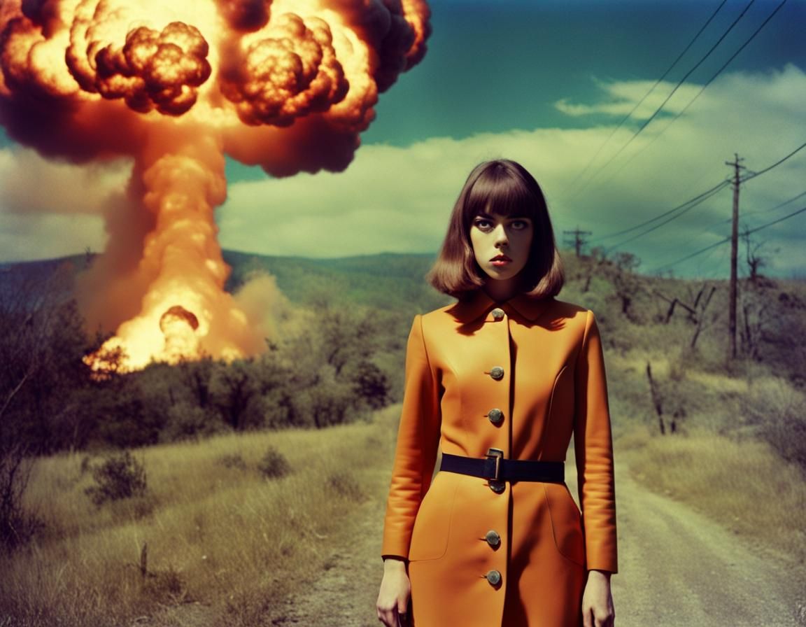 1960s Fashion Model in Apocalyptic Landscape