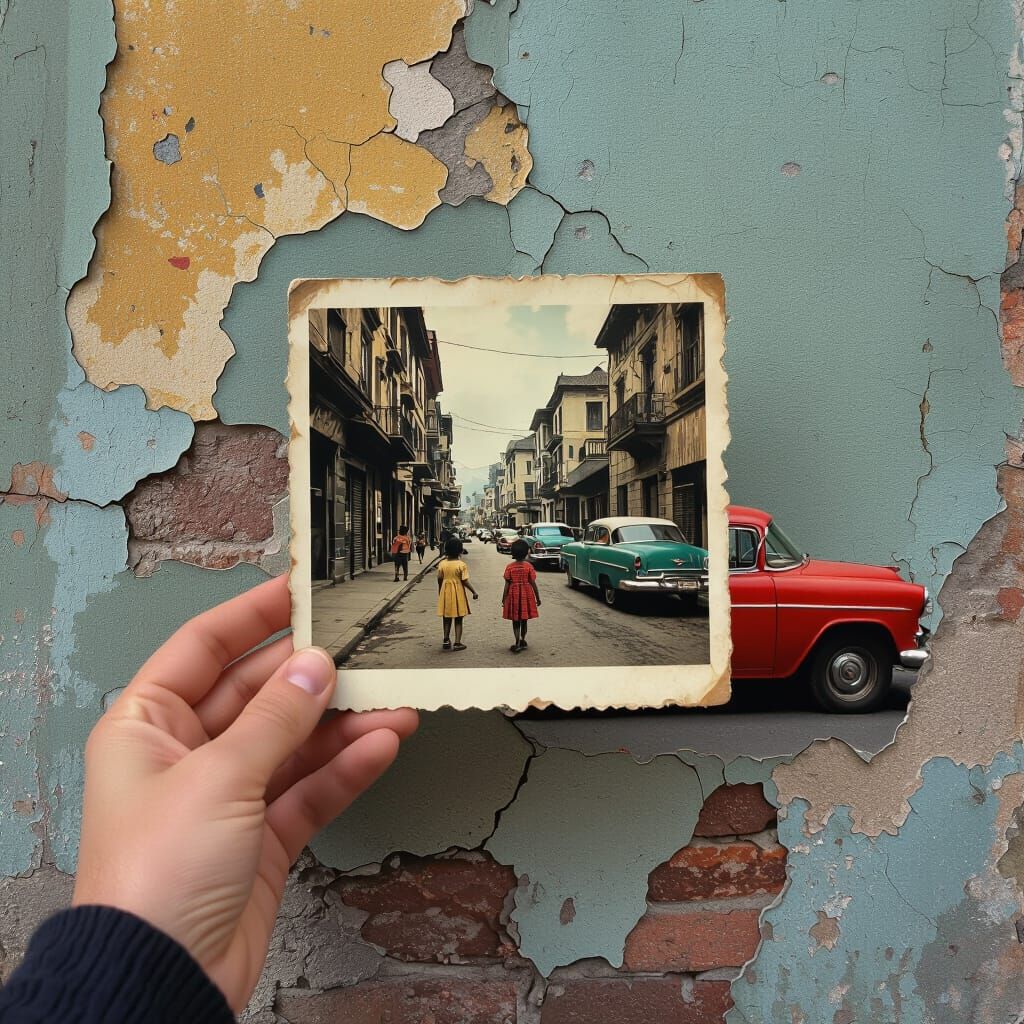 Faded Photo Aligned with Decaying Street Corner