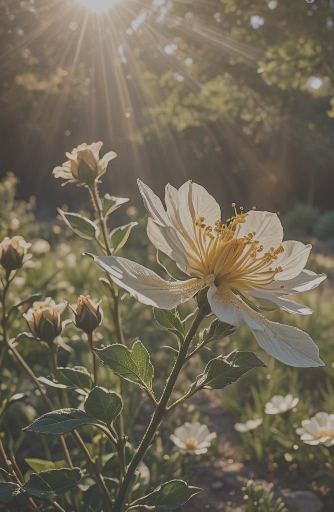 Ornate Filigree Flower in Golden Hour Sunlight