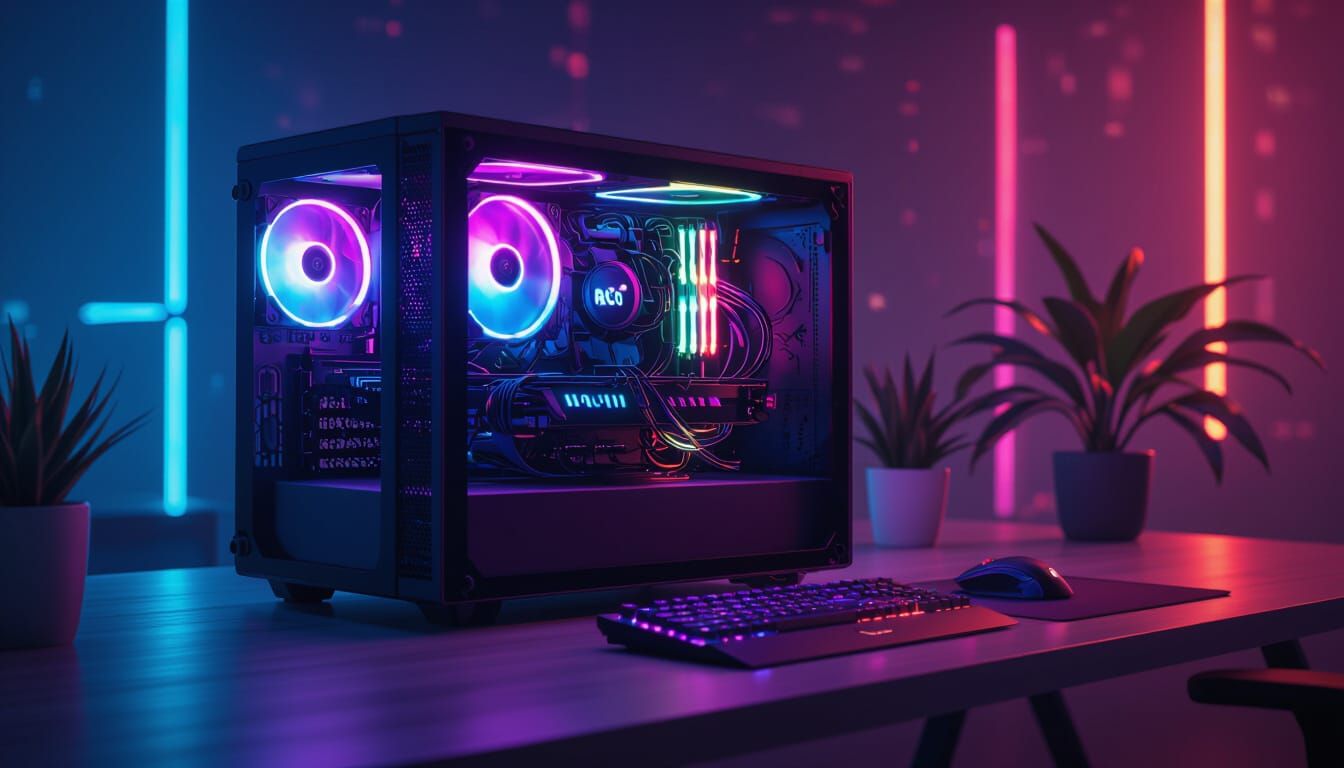 Futuristic Gaming PC with Vibrant RGB Lighting