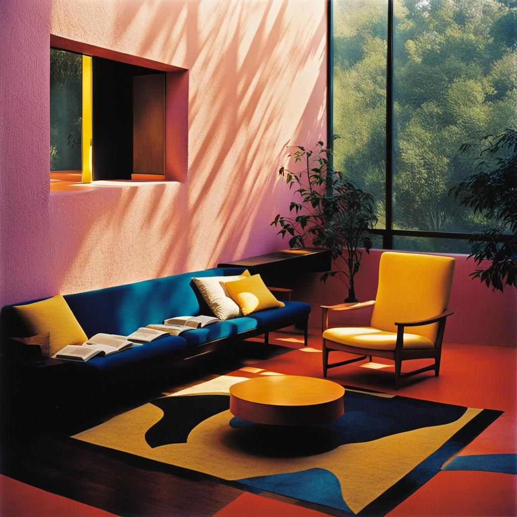 Modern House Interior with Glass Walls