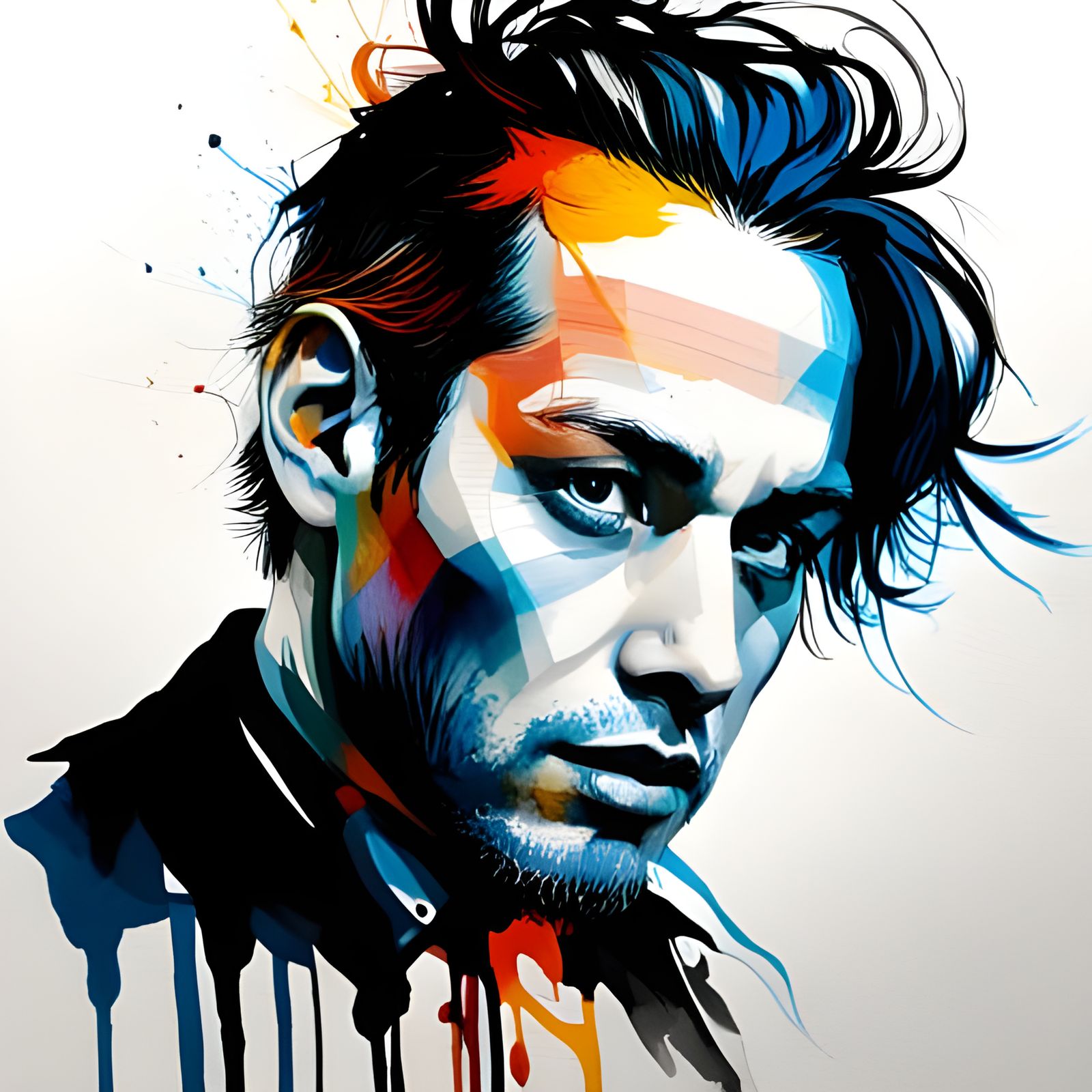 Colorful Ink Portrait in Gouache Painting Style