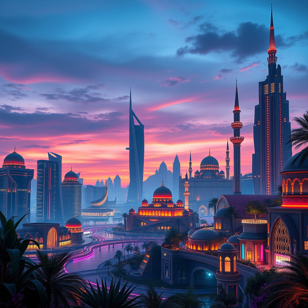 Futuristic Dubai Cityscape at Dusk in 8k