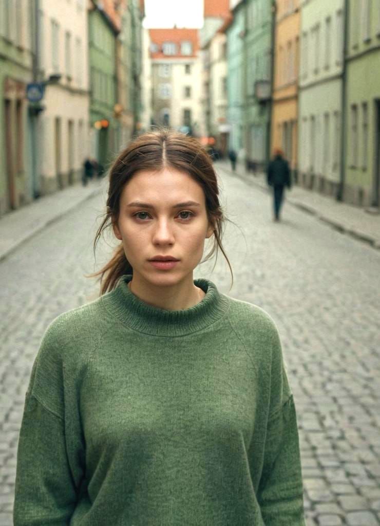 Girl in Green Sweater in Tallinn, Estonia