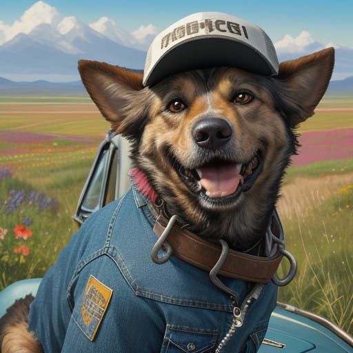 Energetic Dog Drives Across Vibrant Steppe Landscape in Folk...