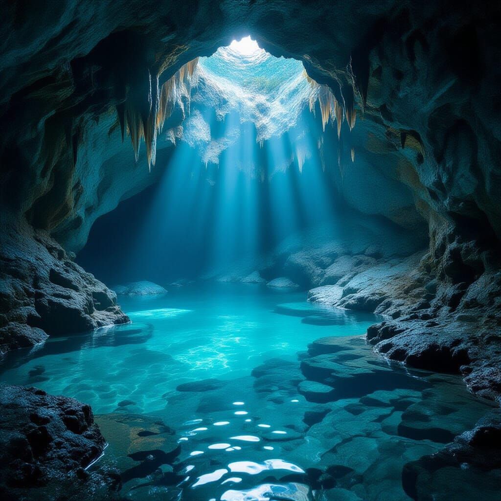 Crystal Cave with Blue Light, Photo-realistic Style