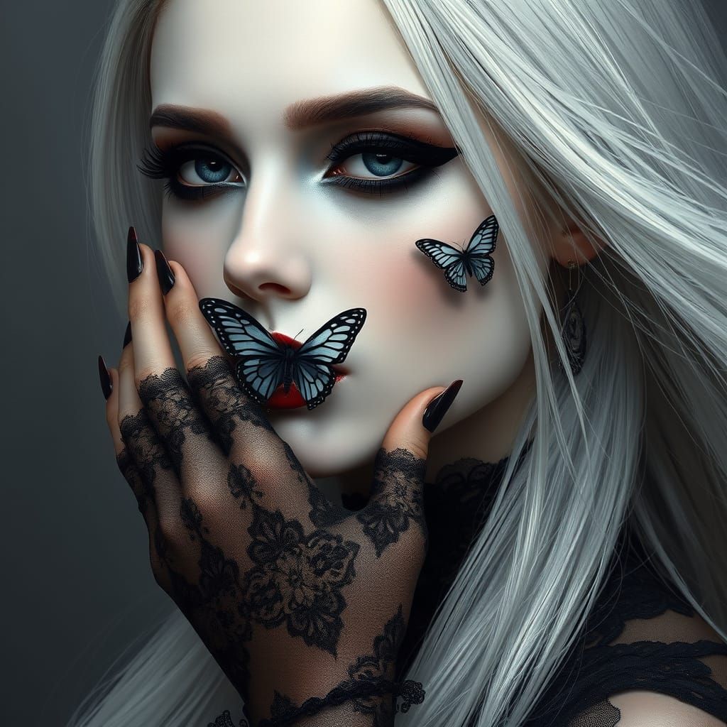 Gothic Woman with Butterfly, Digital Art