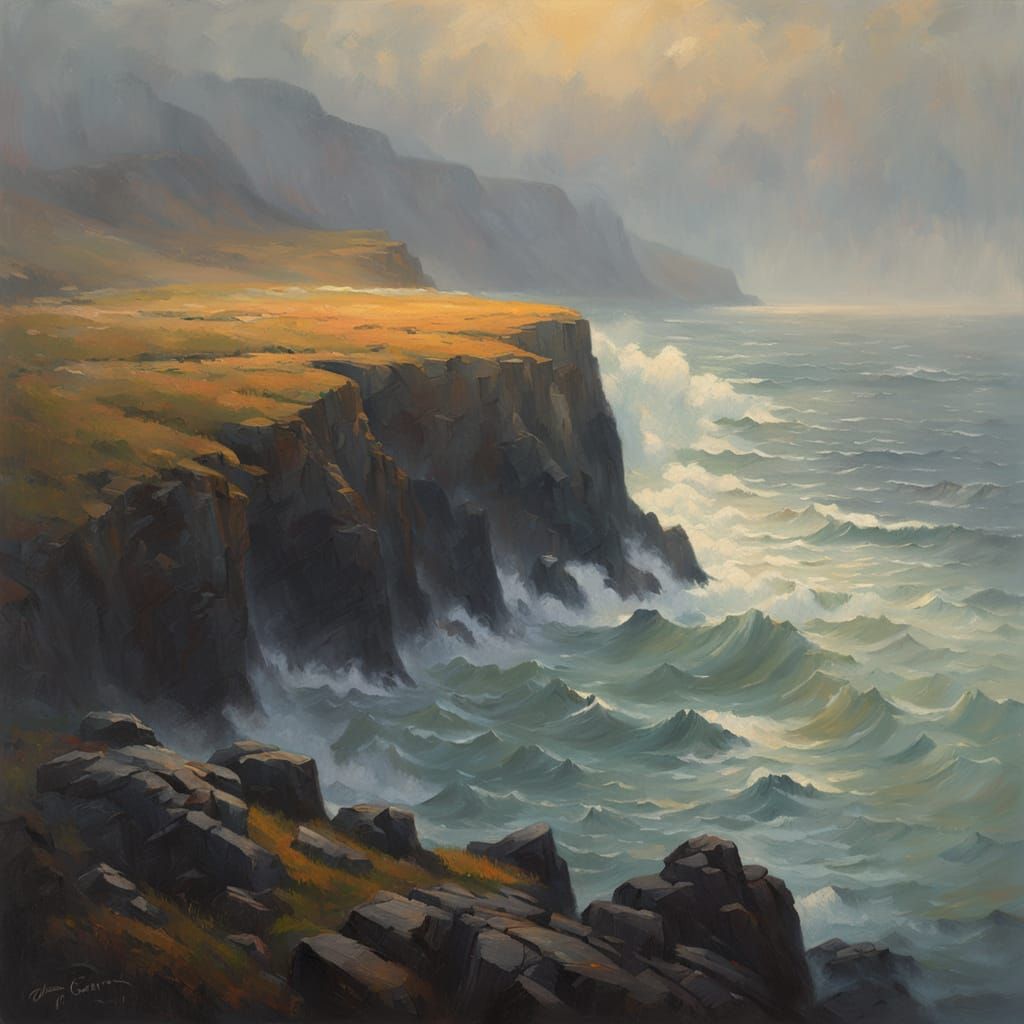 Misty Sea Landscape Oil Painting in Gurney Style
