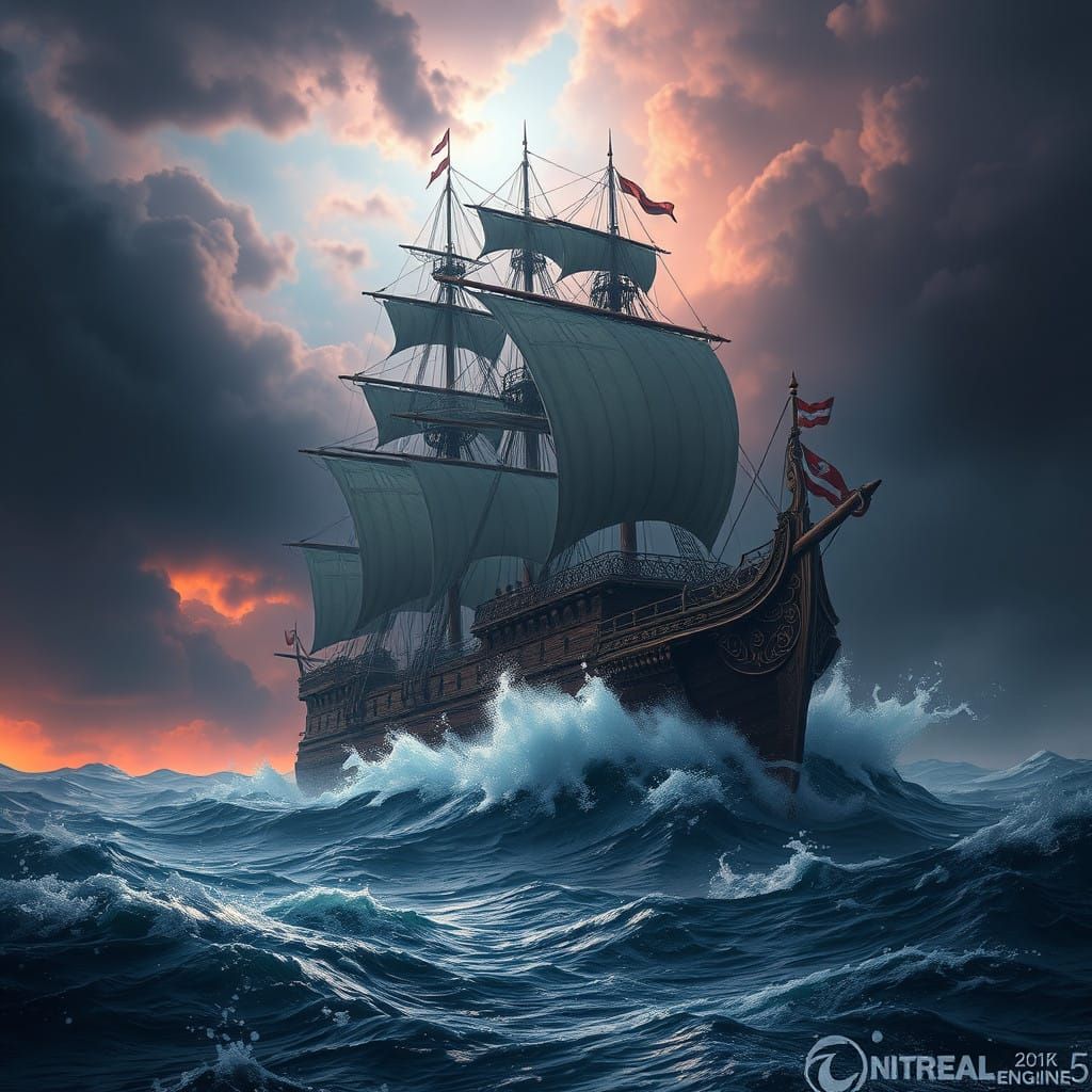 Fantastical Ship Battles Turbulent Waves