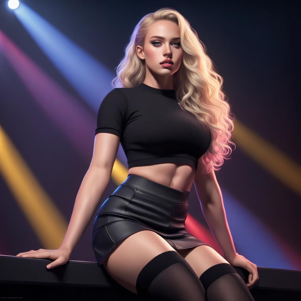 Young Woman Singer on Stage in 3D Render