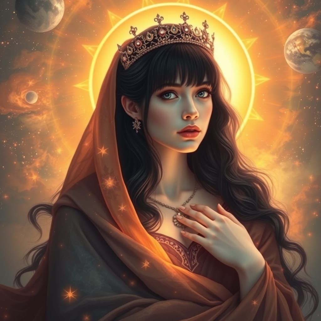 Celestial Cosmic Woman Wrapped in Protective Warm Light