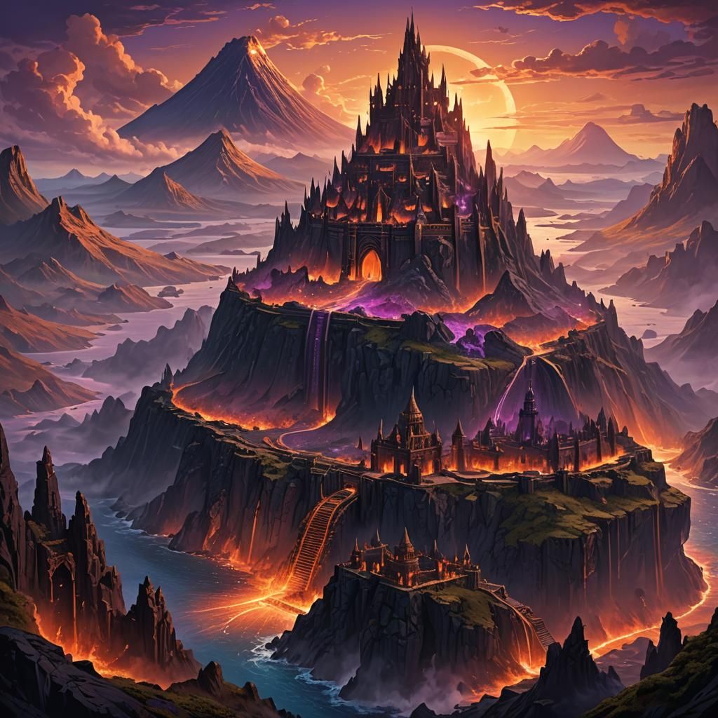 Volcanic Island Fortress: Epic Fantasy Concept Art