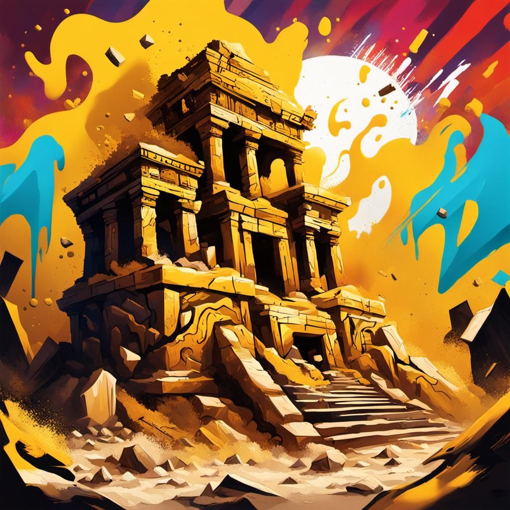 Desert Temple Ruins in Graffiti Art Style