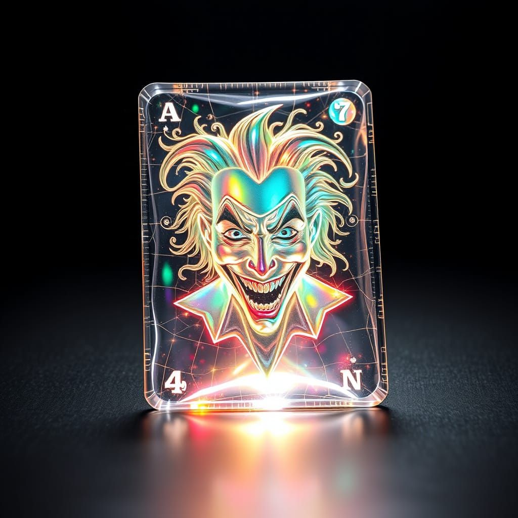 Crystal Joker Card in Iridescent Holographic Art