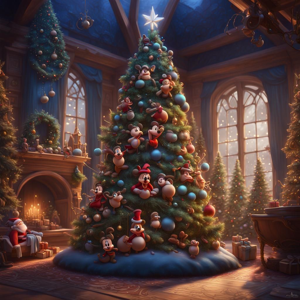 Fantastical Disney Character Christmas Trees: Detailed Digit...