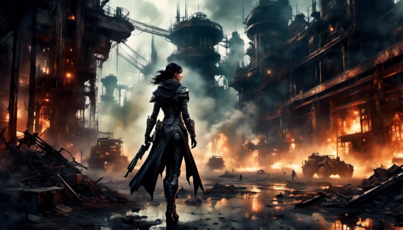 Cyborg Scavenger in Post-Apocalyptic Steel Mill