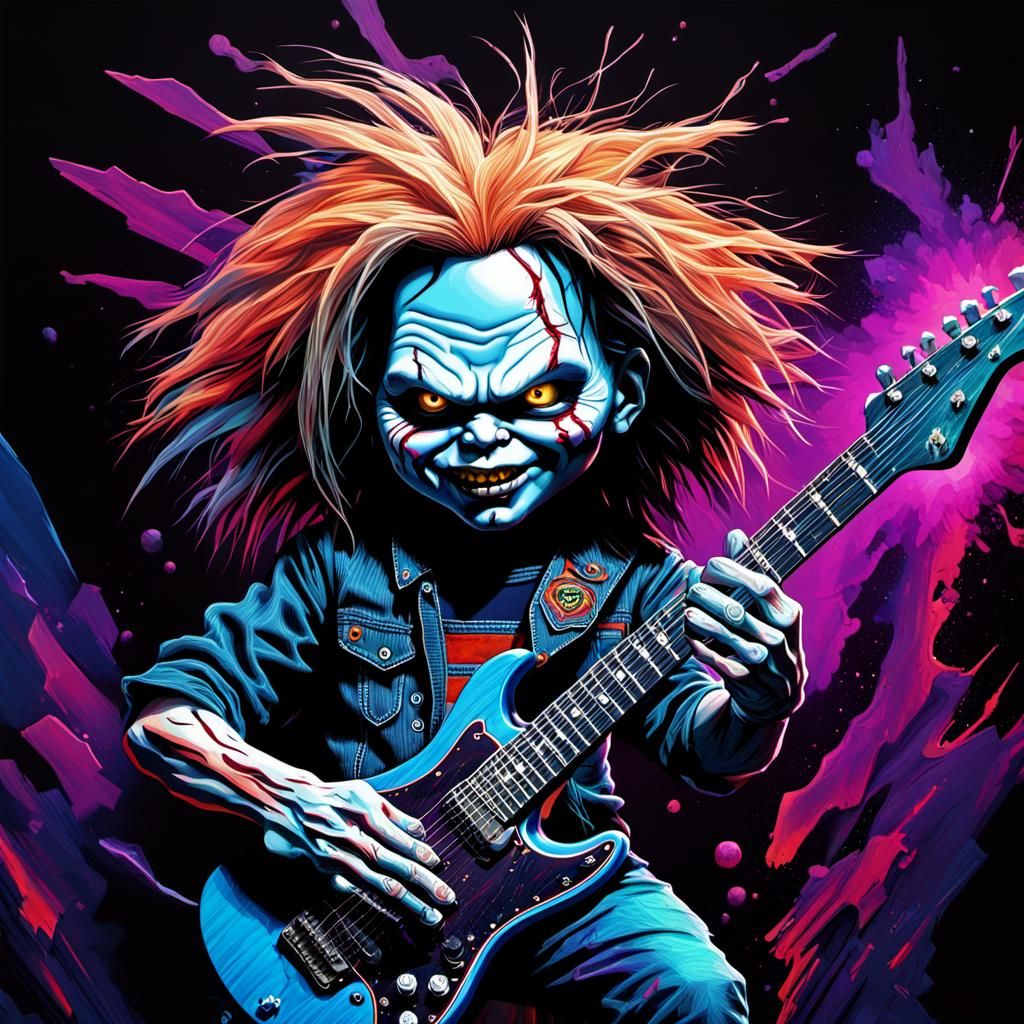 Chucky the Murderdoll Shreds Guitar in Glitch Art