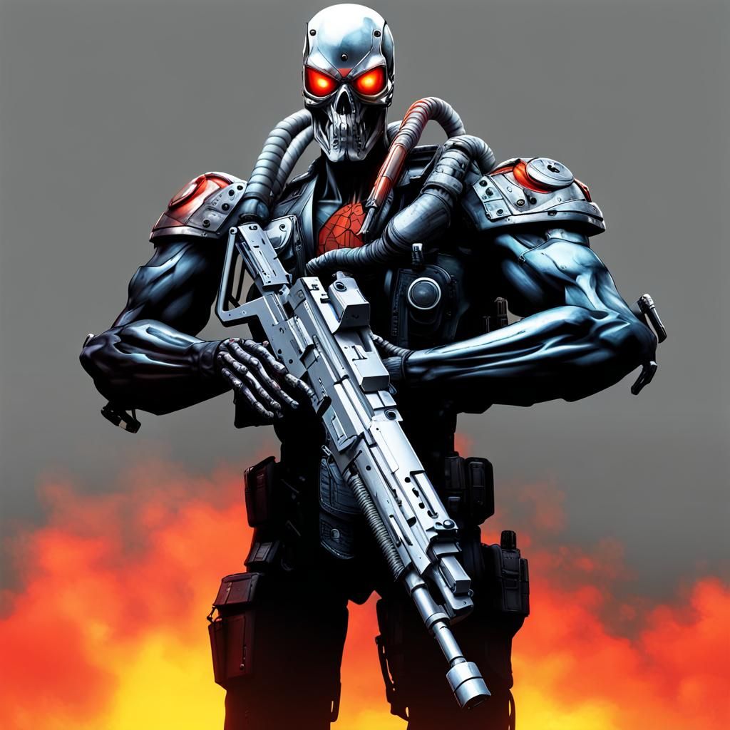 Terminator Cobra Skeleton in Future War, Matte Painting