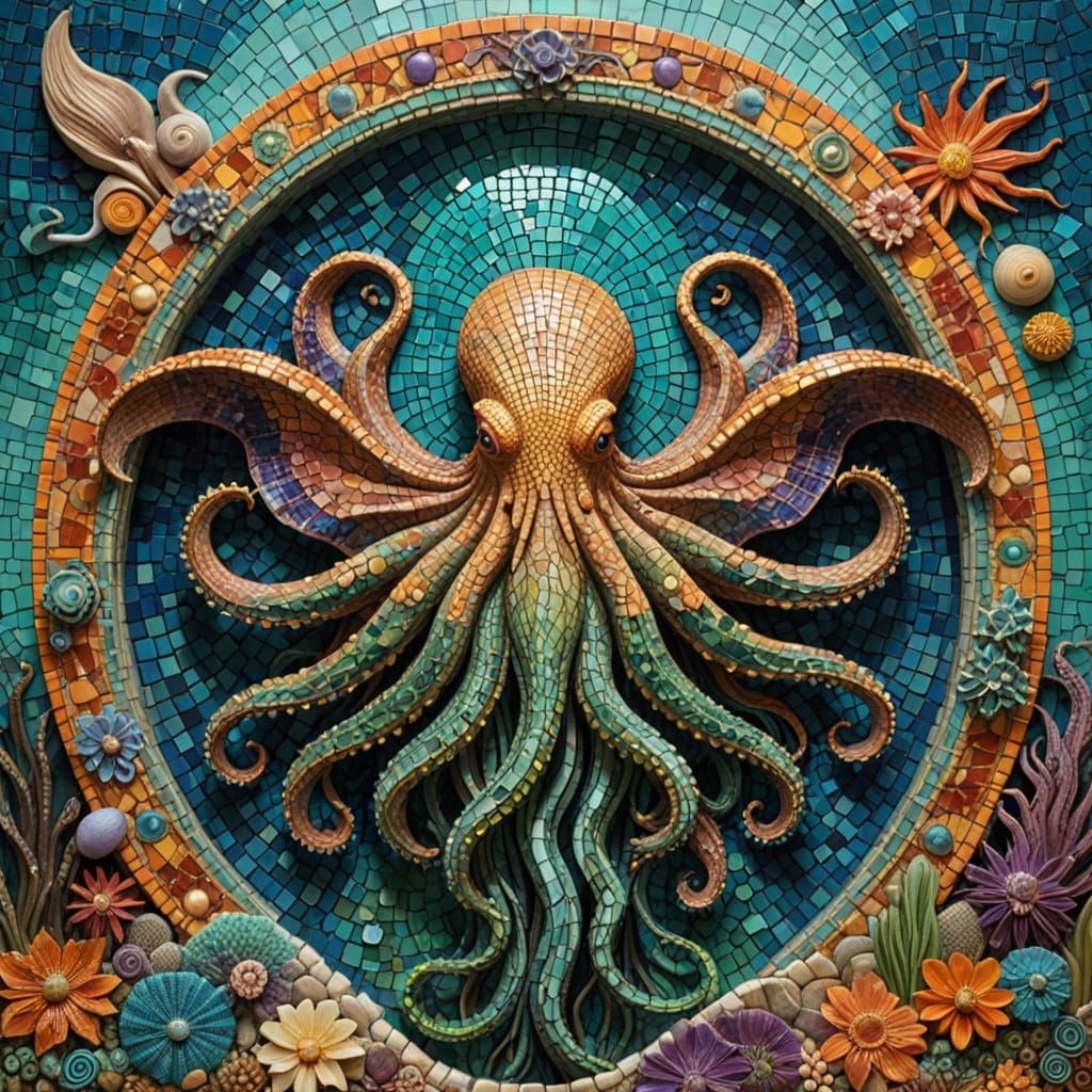 Surrealist Mosaic Masterpiece of Cthulhu in Volumetric Liqui...