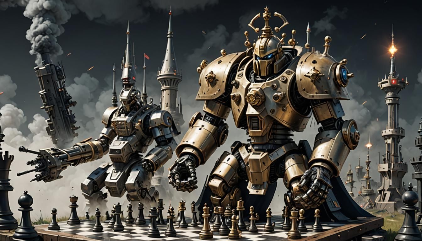 Giant King Chess Mech Exploring the Chessboard