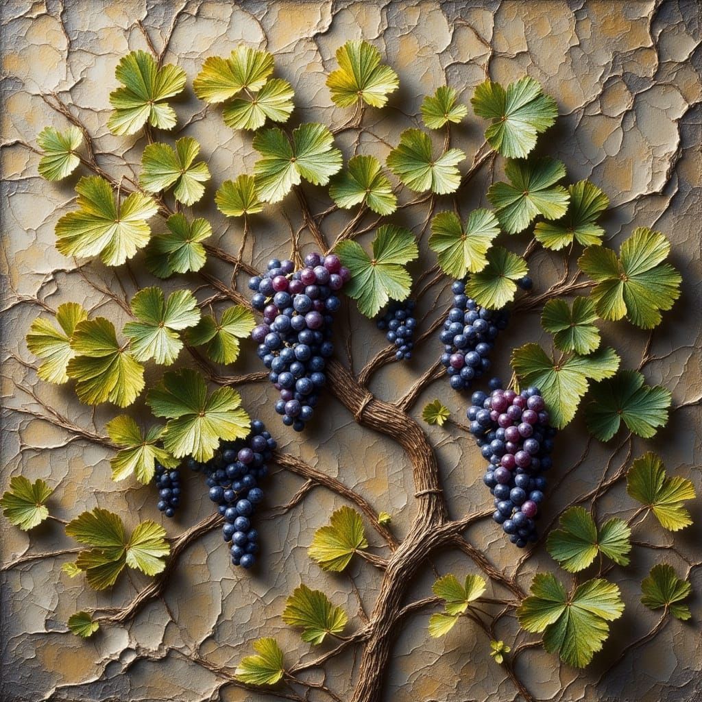 Grapevine in Old Painting Style with Brush Strokes