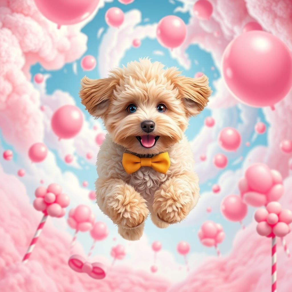 Whimsical Aussiedoodle Wonderland in Vibrant Colors