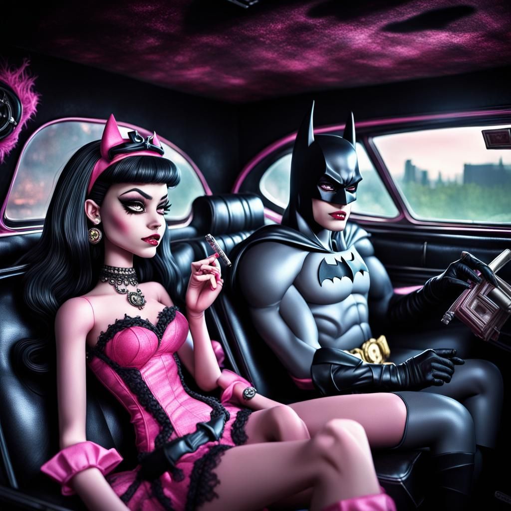 Batman and Draculaura Smoking in the Batmobile