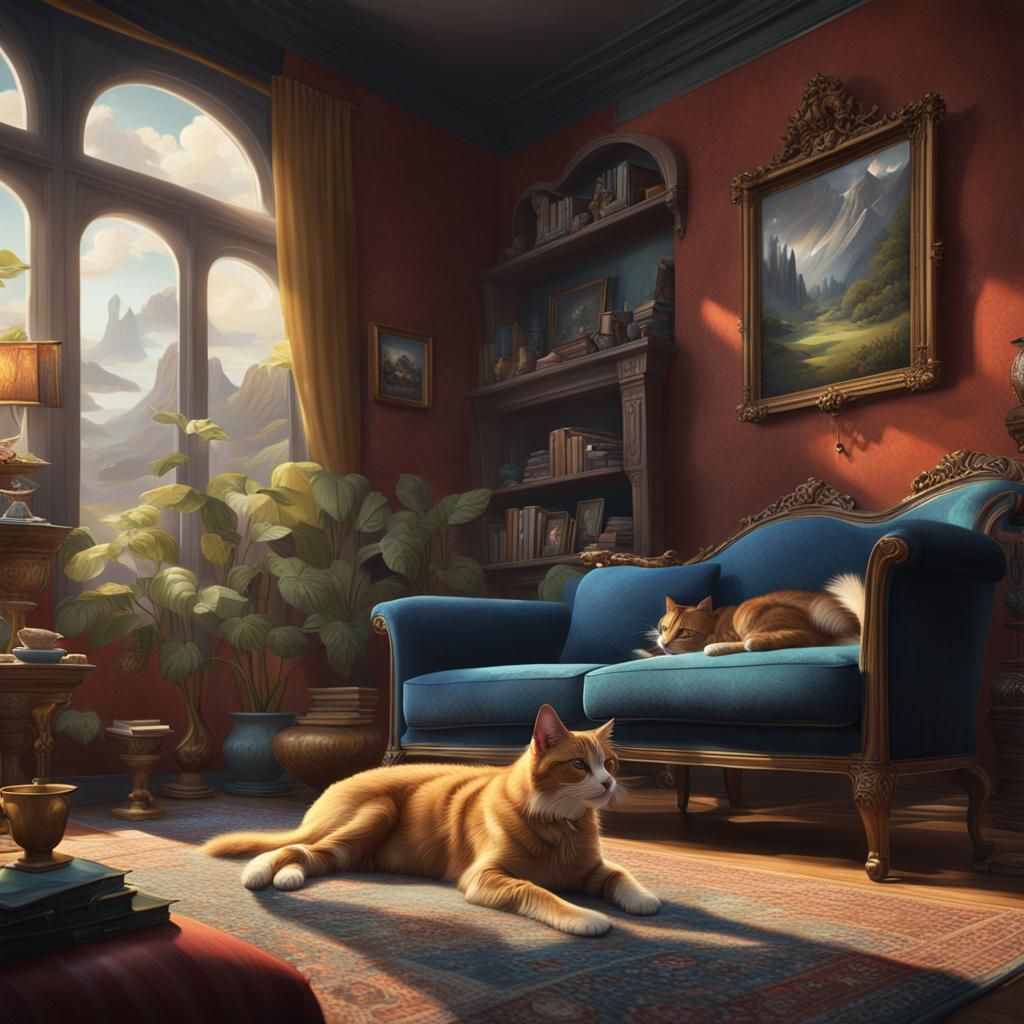 Playful Dog and Serene Cat in Living Room