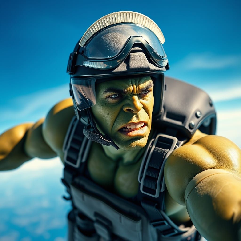 Hulk in Tactical Gear, Hyper-Realistic Close-Up Portrait