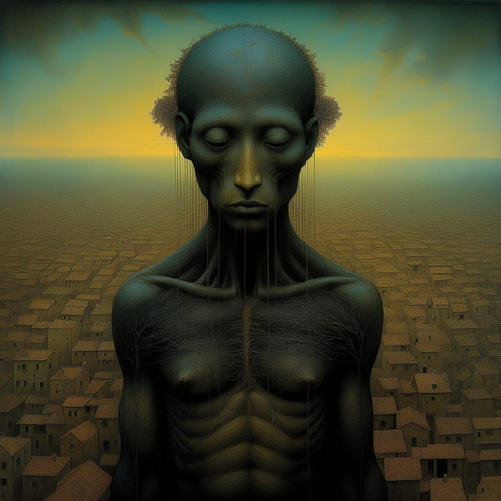 Dark Surrealist Masterpiece: Merging Mythical Creatures in a...