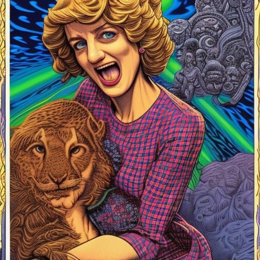 Princess Diana in R. Crumb Comic Style