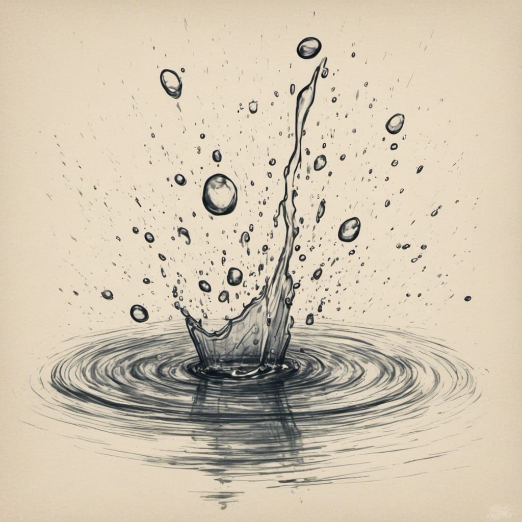 Minimalist Pencil Sketch of Water Drop Impact