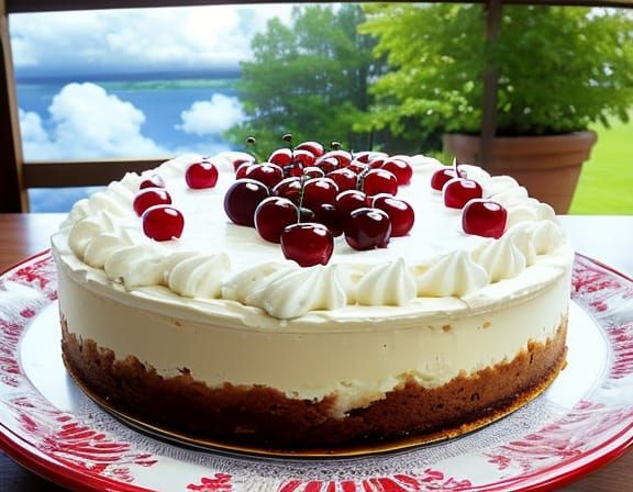 Charming Cherry Cheesecake with Biscuit Base in Heavenly Lig...