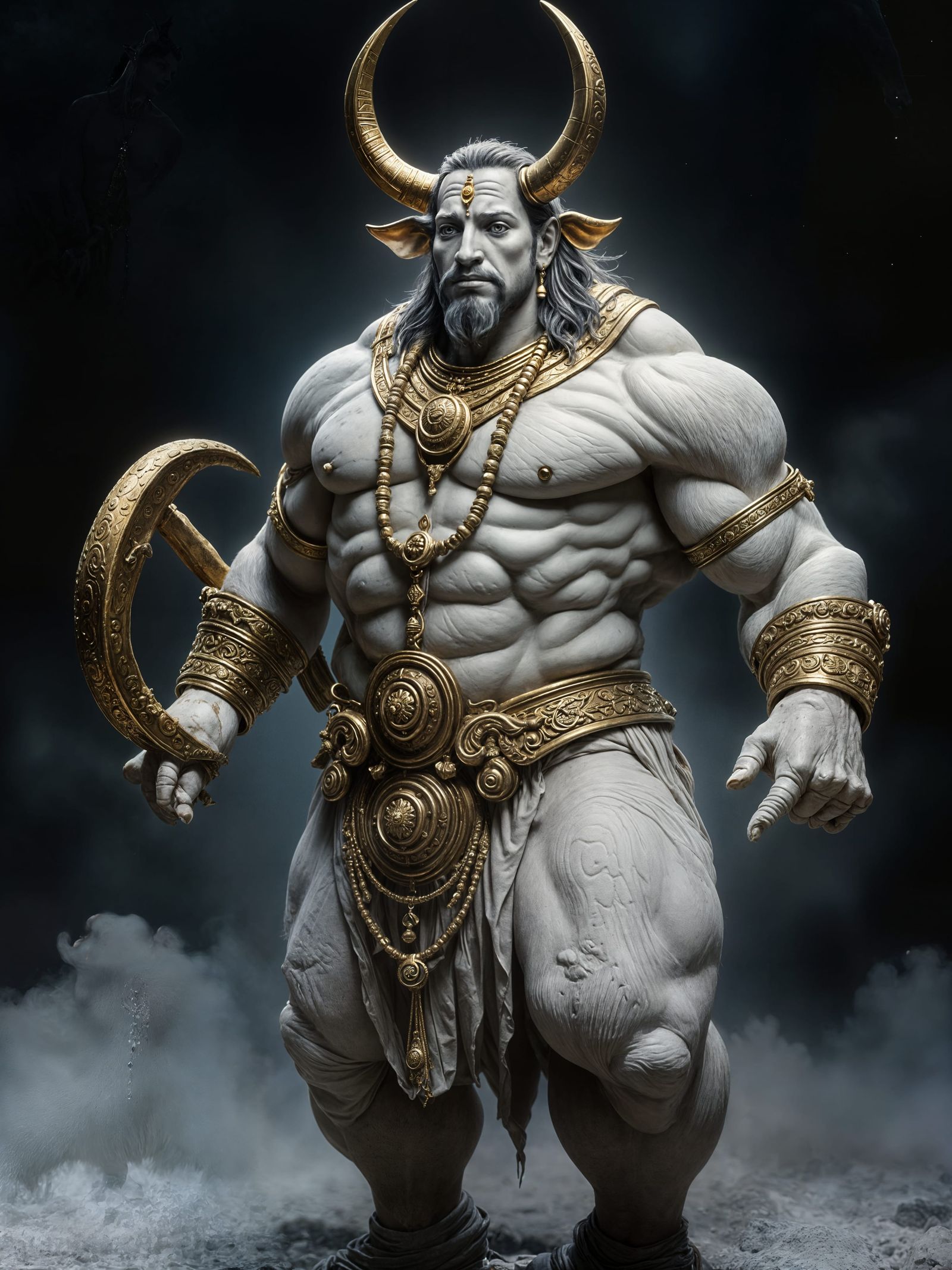 Majestic White Nandi Figure with Golden Accents